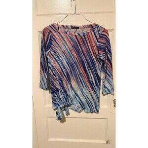 David Cline Multicolor Stripe Side Tie Crinkle Knit Top 3/4 Sleeve Size S